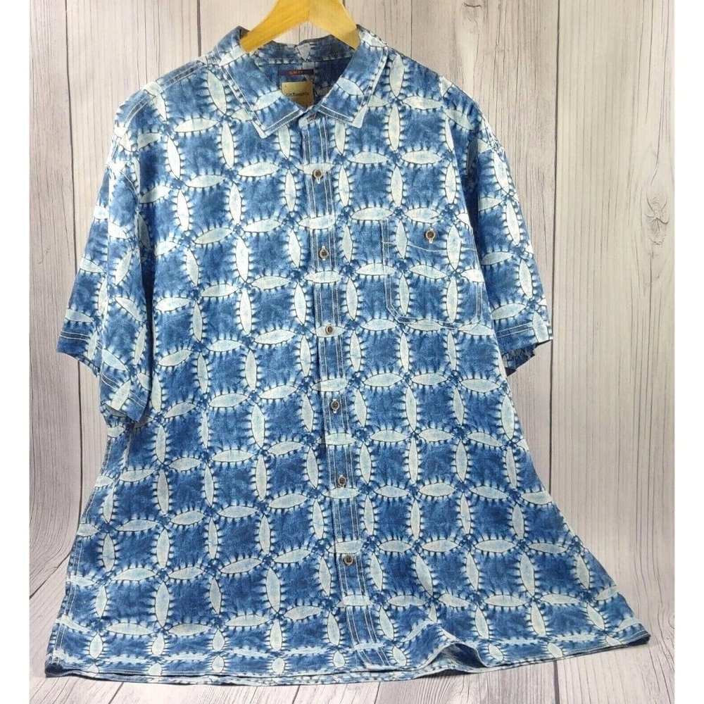 G.H.Bass & Co. Men Summer Shirt Short Sleeve Slim Fit Hawaiian Button-Down Blue